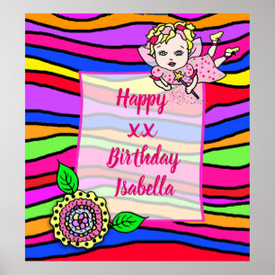 Poster Jolie Fée Blonde Fairy Girl Joyeux anniversaire