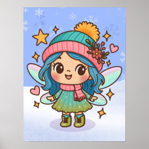 Poster Jolie fée d'hiver Art de fantaisie pastel Kawaii