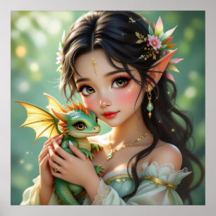 Poster Jolie Fée Elfe & Dragon