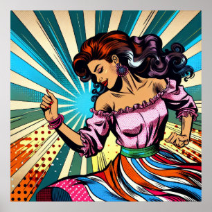 Poster Jolie Femme Dansant Salsa Pop Art