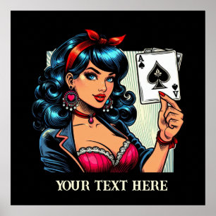 Poster Jolie femme de poker vintage ajouter du texte