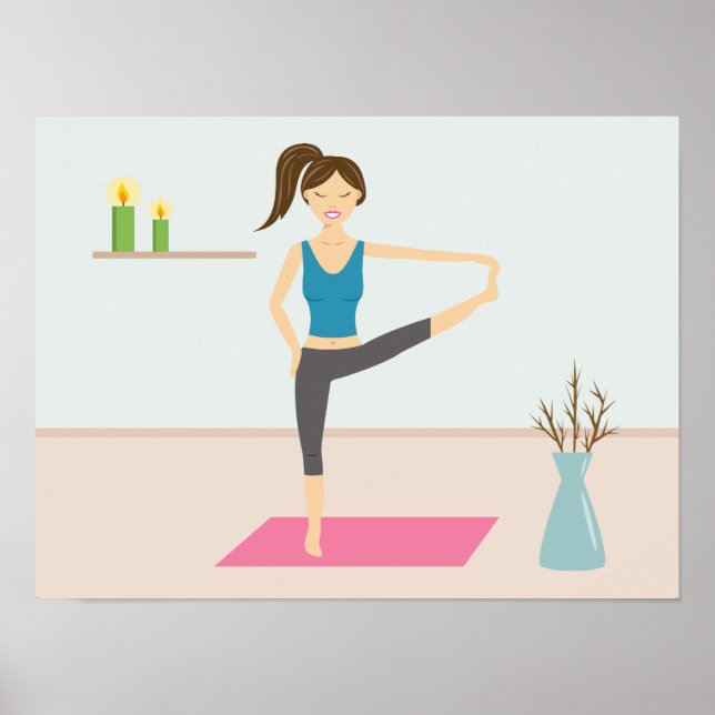 Poster Jolie Femme Pratiquant Le Yoga Dans Une Salle Élég (Devant)