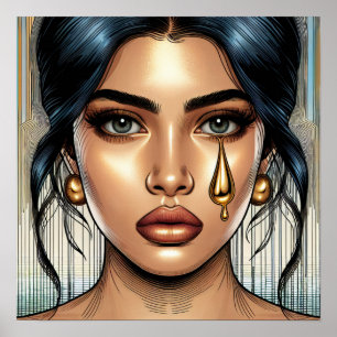 Poster Jolie femme triste avec une larme d'or