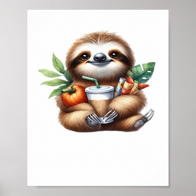 Poster Jolie fentes pour bébé avec café Citrouille et crê (Devant)