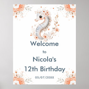 Poster Jolie fête d'anniversaire licorne de mer florale B