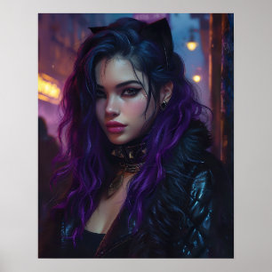 Poster Jolie fille aux cheveux violets