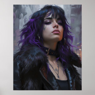 Poster Jolie fille aux cheveux violets