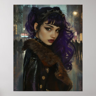 Poster Jolie fille aux cheveux violets