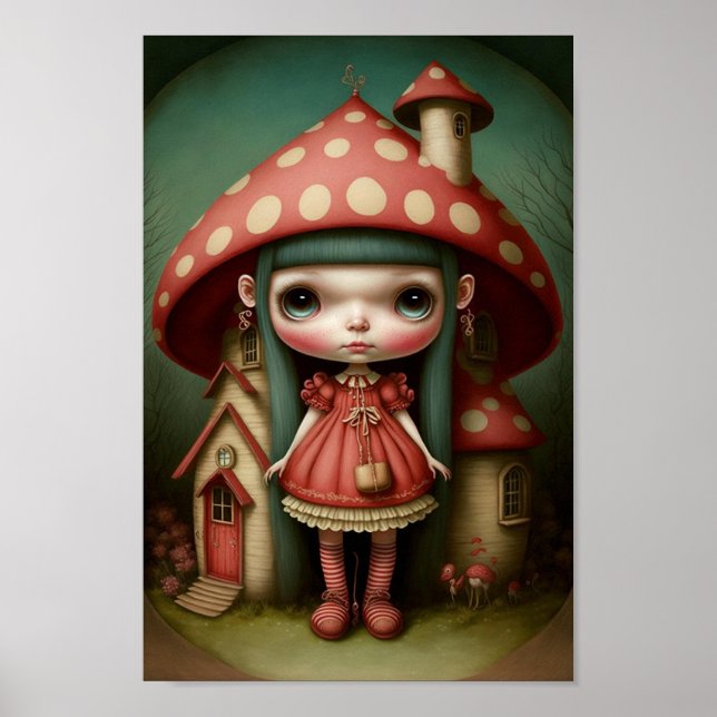 Poster Jolie Fille Champignon Sucrée Petite Art (Devant)