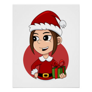 Poster Jolie fille de Noël aux cheveux bruns