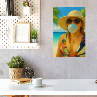 Poster Jolie fille des plages tropicales bulle de bubble