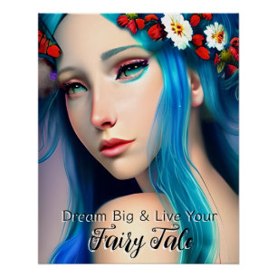 Poster Jolie fille enchantée avec des fleurs   Conte de f