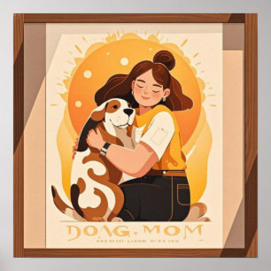 Poster Jolie fille et chien s'étreignent