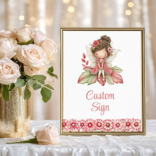 Poster Jolie Fille Fée Rouge Florale Anniversaire Signatu