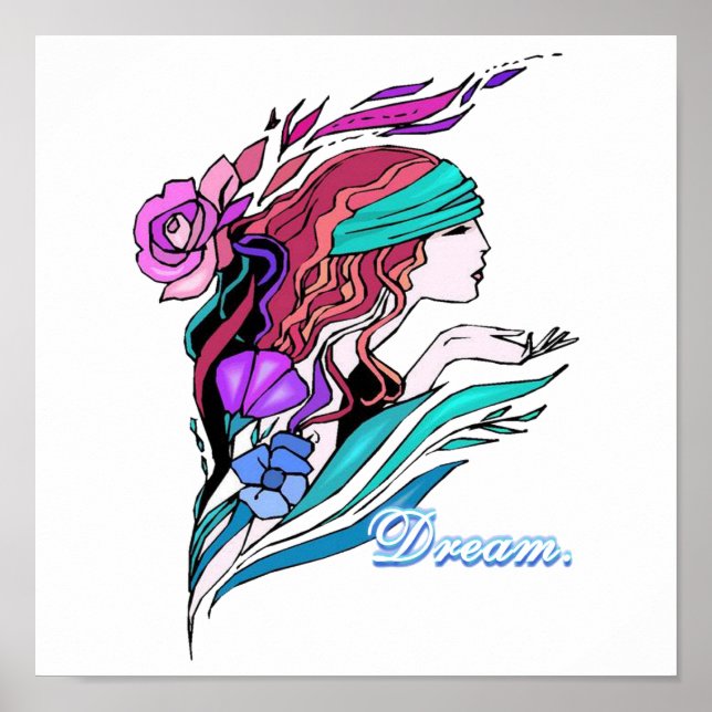 Poster jolie fille imaginaire rêve (Devant)
