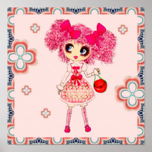 Poster Jolie fille PinkyP rose Kawaii fille par LeahG