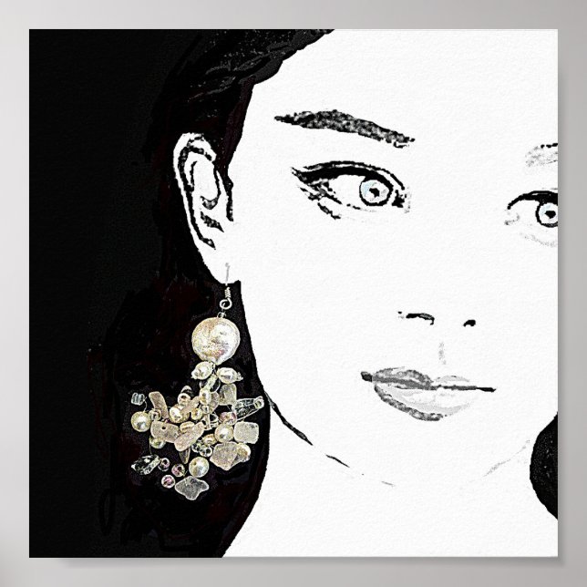 Poster Jolie fille visage de la mode illustration fine ar (Devant)