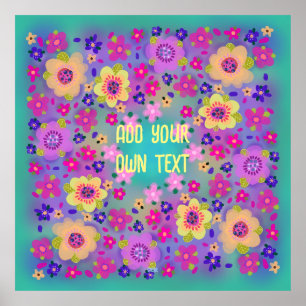Poster Jolie Fleurs Jaunes et Roses que vous Customisez