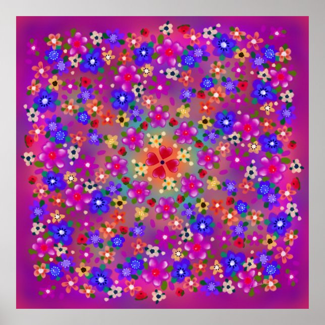 Poster Jolie Fleurs Multicolores Style Boho (Devant)