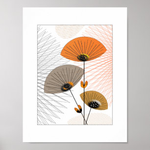 Poster Jolie Fleurs Whimsical Orange Black Picture