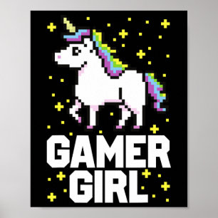Poster Jolie gamer Girl Galaxy Rainbow Unicorn jeu vidéo