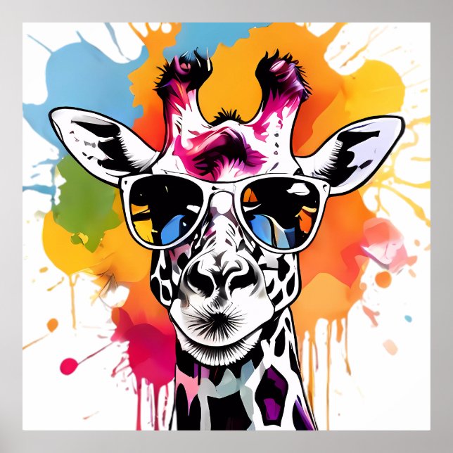 Poster Jolie Giraffa colorée avec des lunettes de soleil  (Devant)