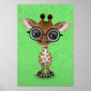 Poster Jolie Giraffe Bébé Curieux Portant des lunettes su