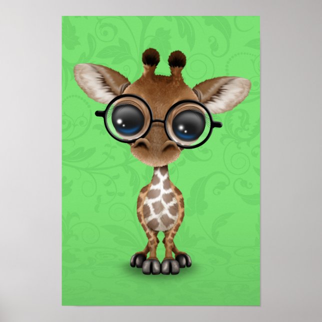 Poster Jolie Giraffe Bébé Curieux Portant des lunettes su (Devant)