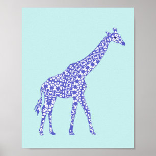 Poster Jolie Giraffe Bleue Enfants