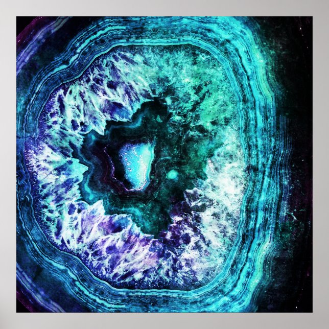 Poster Jolie Icy Turquoise et Purple Geode Crystal (Devant)