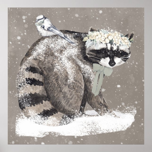 Poster Jolie illustration aquarelle d'animaux de la forêt (Devant)