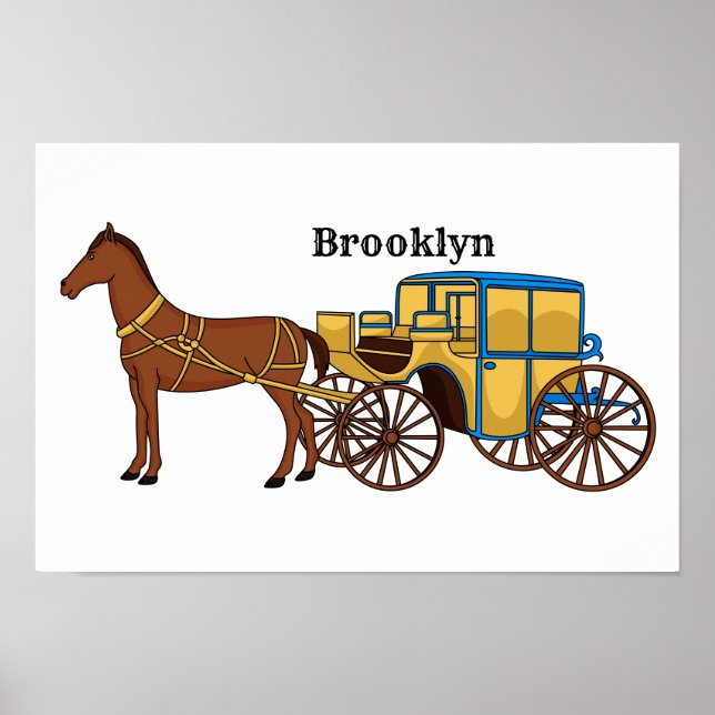 Poster Jolie illustration de cheval et de calèche royale (Devant)
