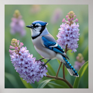 Poster Jolie Jay Bleue debout sur les Branches Lilac