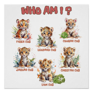 Poster Jolie jungle bébé animaux sauvages quiz éducatif