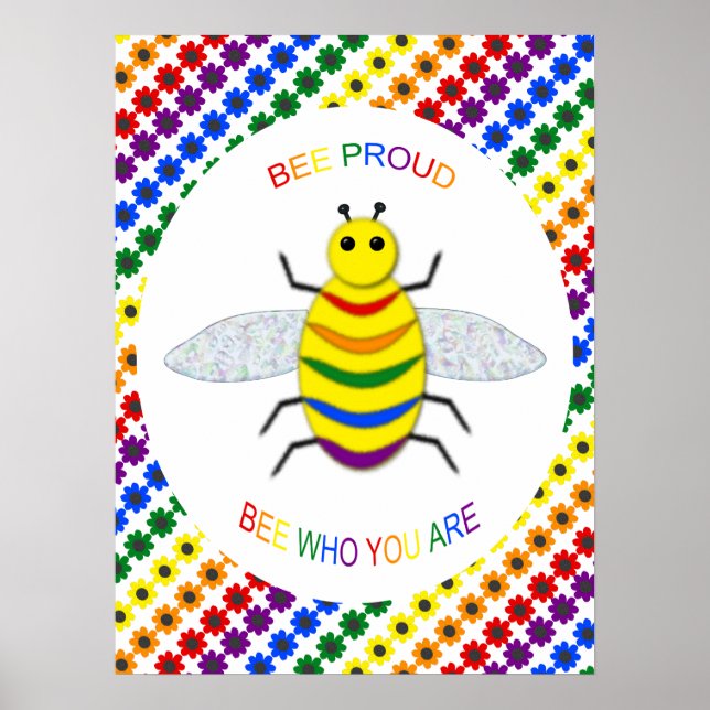 Poster Jolie LGBT Fière Abeille arc-en-ciel et fleurs (Devant)
