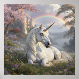 Poster Jolie Licorne, Château et Arc-en-Ciel