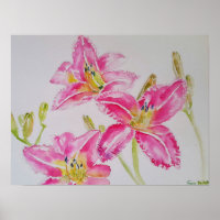 Jolie Lily Dans Pink Aquarelle Peinture Carte Post