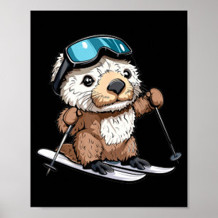 Poster Jolie loutre de mer faisant du ski