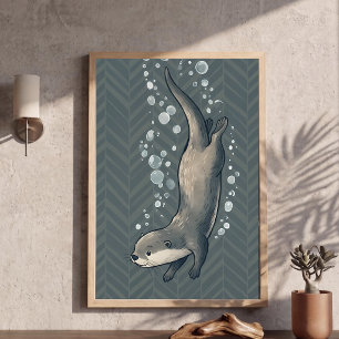 Poster Jolie loutre plongeant dans l'art de la nurserie F