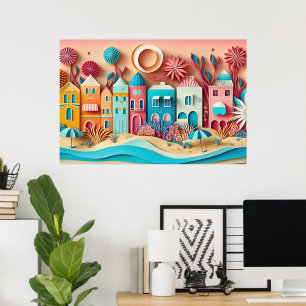 Poster jolie maison de plage 3d effet