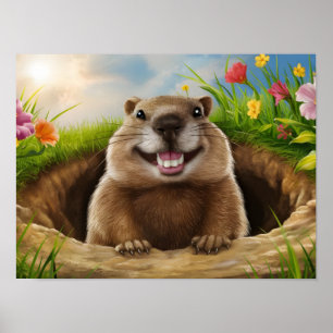 Poster Jolie Marmotte Souriante en émergence