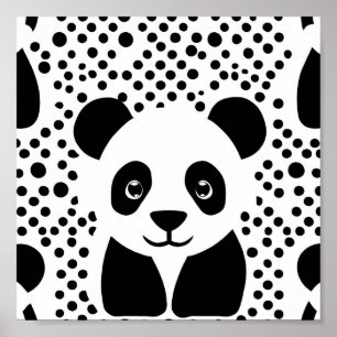 Poster Jolie Panda Kids Black White Dots Salle Mur Art