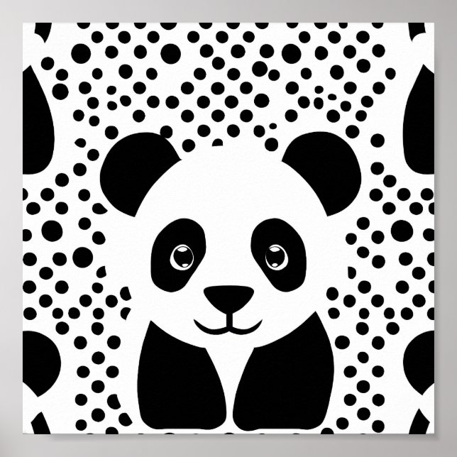 Poster Jolie Panda Kids Black White Dots Salle Mur Art (Devant)