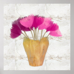 Poster Jolie Pauve Peonies rose Aquarelle Rustique