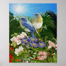 Jolie peinture à l'huile 2 oiseaux entre les fleur