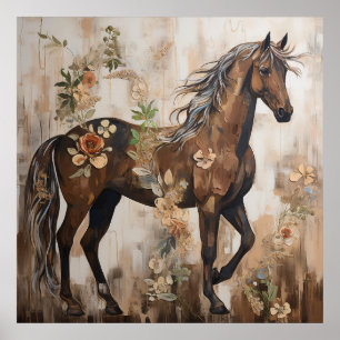 Poster Jolie peinture florale à cheval