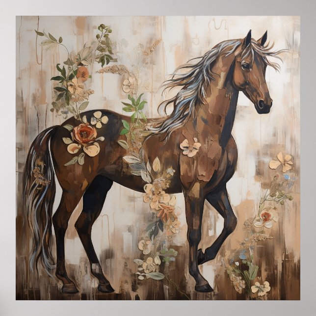 Poster Jolie peinture florale à cheval (Devant)