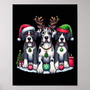 Poster Jolie Père Noël Reindeer Elf Great Dane Christmas