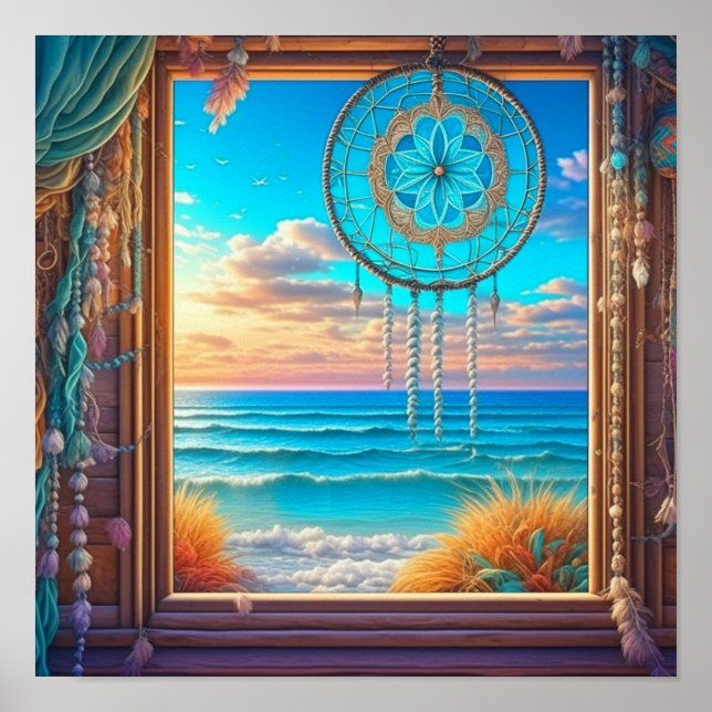 Poster Jolie plage Dreamcatcher sur fenêtre (Devant)