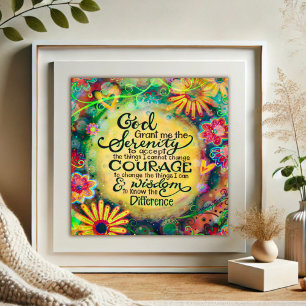 Poster Jolie prière florale de sérénité Jaune d'Inspirivi